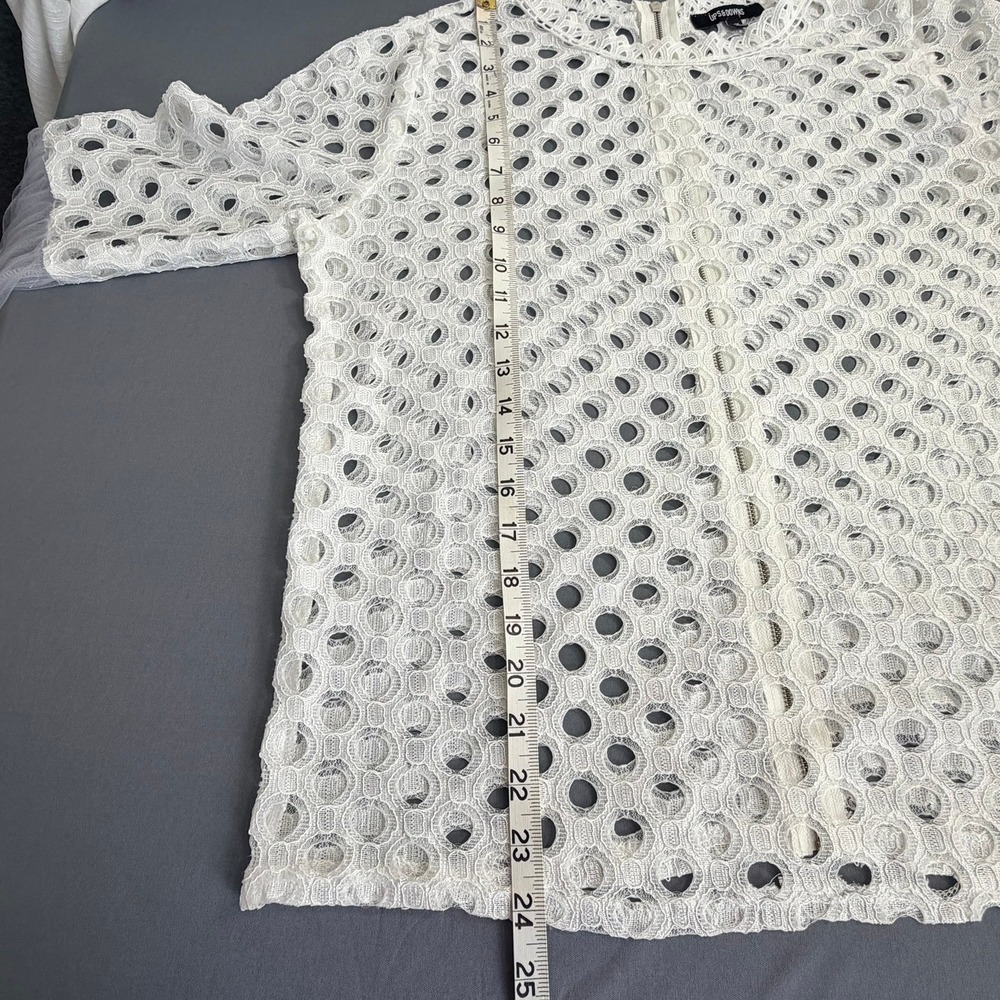 White Eyelet Lace Sheer Top Lrg Bell Sleeve Tulle Victorian Romantic Cottagecore - Picture 6 of 9